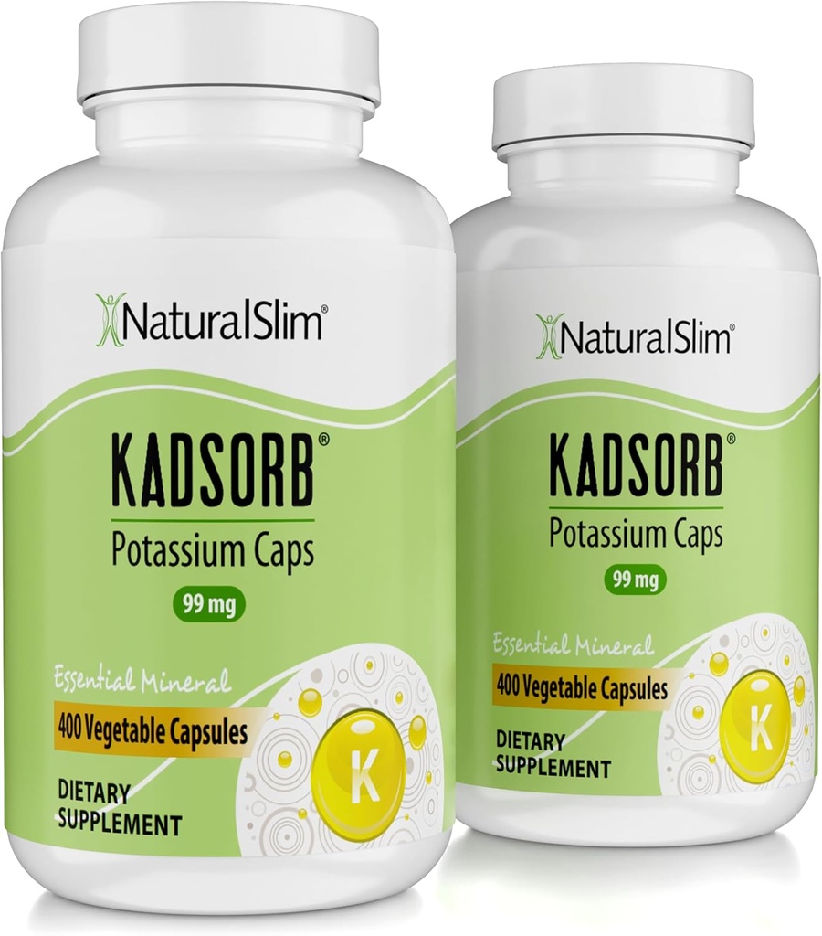NaturalSlim Natural Potassium Gluconate 99 mg - Kadsorb 支持电解质平衡和正常pH - 具有基本矿物的可吸收钾补充物 - 非转基因物质 400 Capsules 2 Pack