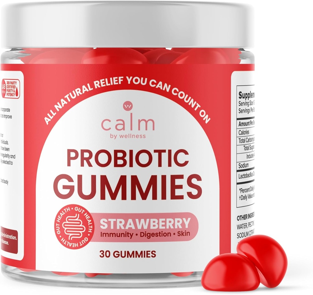由健康 Probiotic Gummys,草莓味,成人全自然 Vegan Probiotics, 10亿CFUs,消化规律的Probiotic,豁免,皮肤健康和古特健康