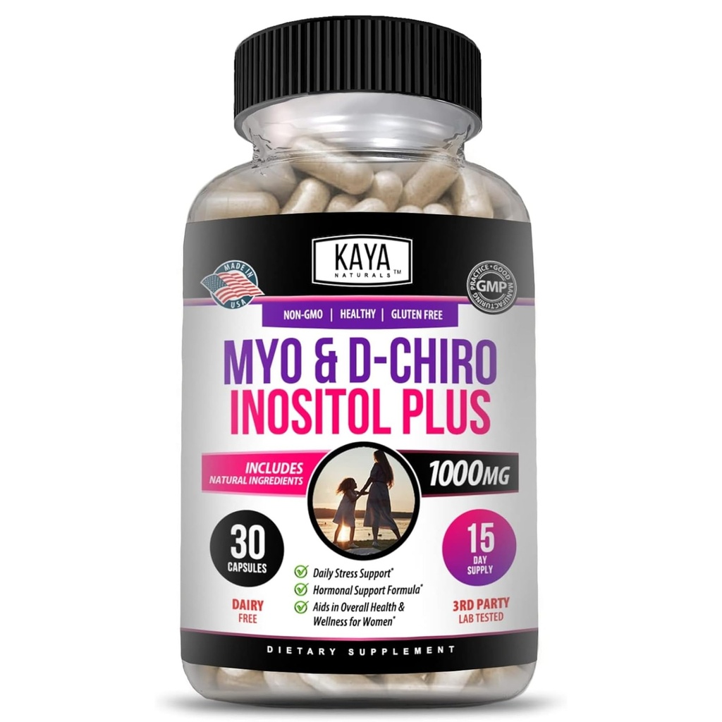 Kaya Naturals Myo & D-Chiro Inositol Plus 支持妇女,维生素B8-30卡普勒斯
