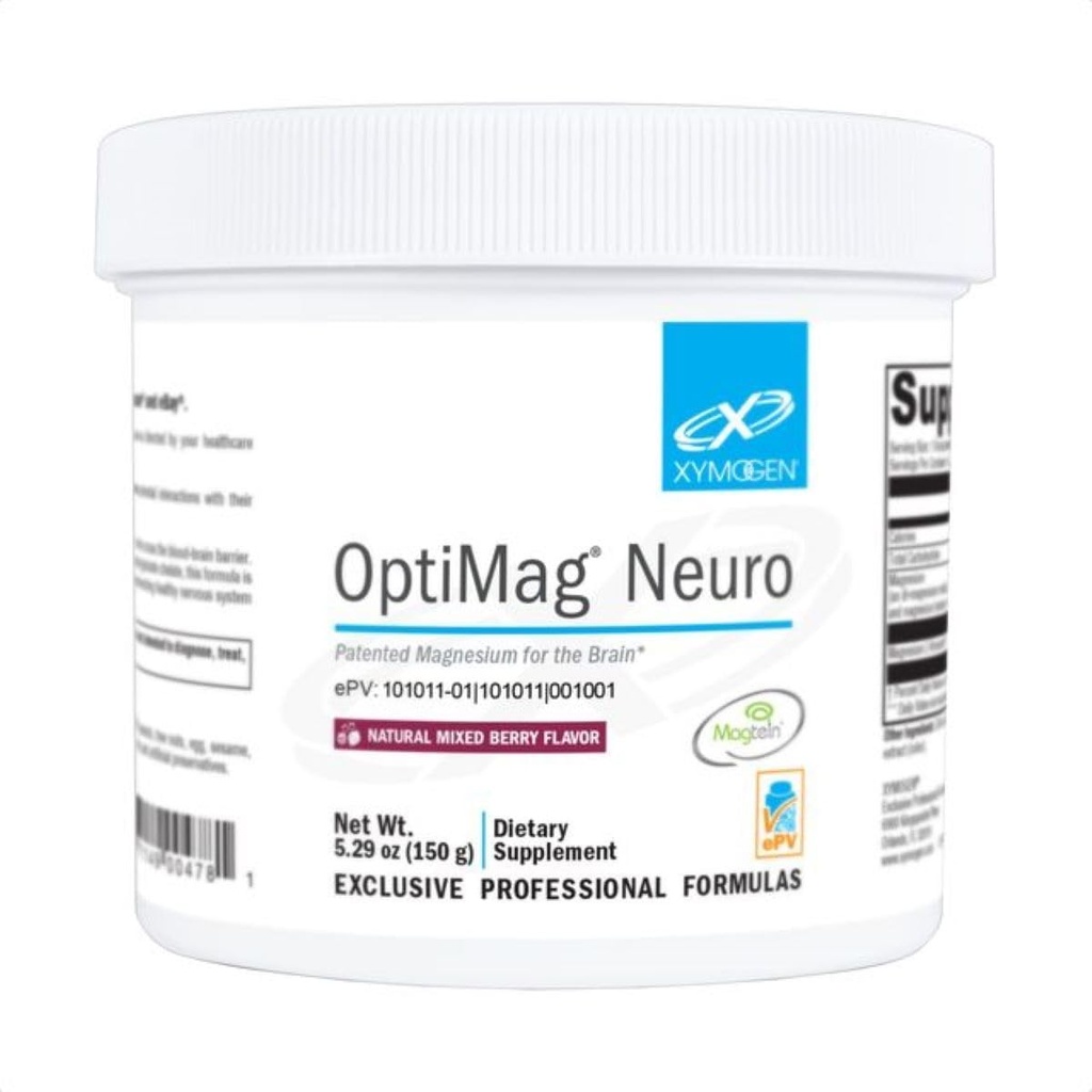 XYMOGEN OptiMag Neuro - 锌镁粉 - 与甘化镁 & L-Threonate - 支持脑健康与放松 - 混合莓(60架)