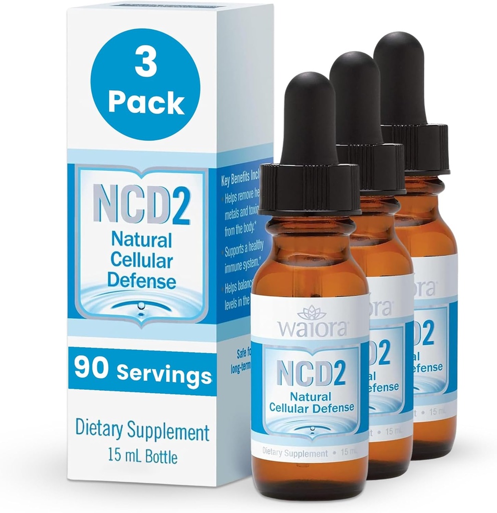 Waiora NCD2 激活的液泽液滴,食品/饮料中的混合液,自然体清洁与促进免疫支持,所有天然,pH平衡的液泽液滴 - 3瓶(0.5 oz. ea.)270个伺服器.