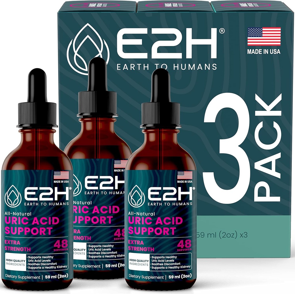 E2H Uric Acid Assistance Supplement - Tart Cherry and Devil's Claw - 支持Uric Acid 健康和肾功能 非GMO - Vegan - (3瓶)