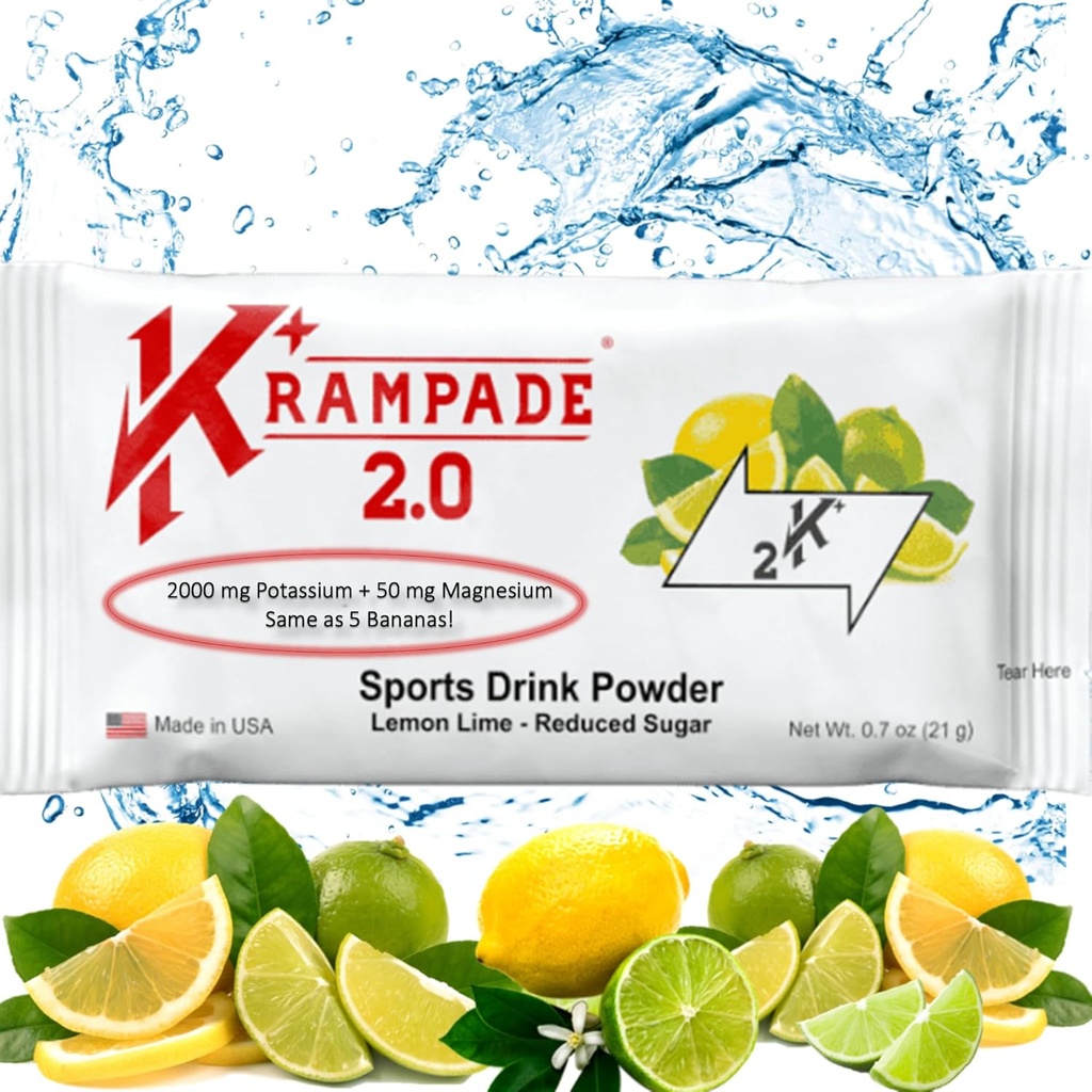 Krampade 镁钾补充电解质粉 - 50 mg Mag + 2000 mg K, > 2X More Than Coconut Water → Cramp Relief → 水解包