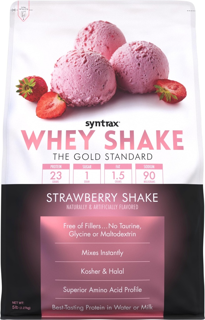 Syntrax 营养 Whey Shake, 冷过滤 & Undenatured Whey 蛋白质粉混合剂 草莓 Shake, 5磅