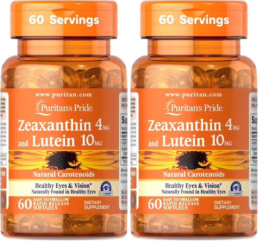 清教徒的骄傲Zeaxanthin 4mg 配Lutein 10mg,支持健康的眼睛和视觉*,60 cm (Pack of 2)