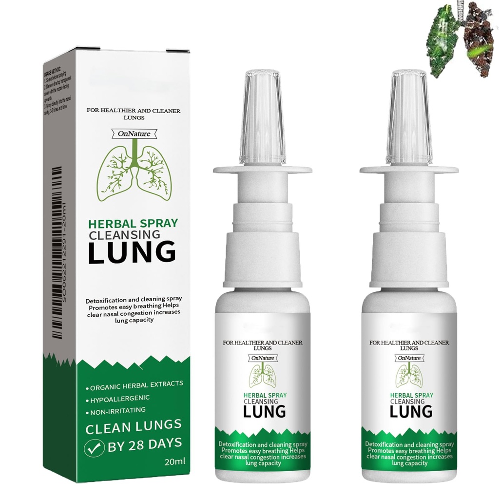 新的升级有机草药 肺清洁剂 修复喷雾剂 肿瘤草药 清洁剂 肺脏 Lung 清洗喷雾剂 用于烟剂的肺解毒(2PCS)