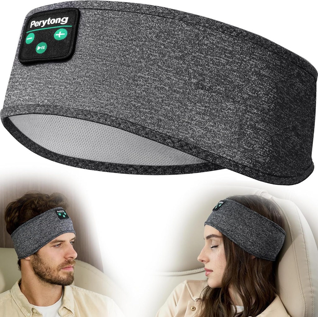 Perytong睡眠头带 - Bluetooth睡眠头带给侧面睡眠者的耳机 - 睡眠舒适头带带小扬声器的耳机 Microphone Gift Ideas for Men