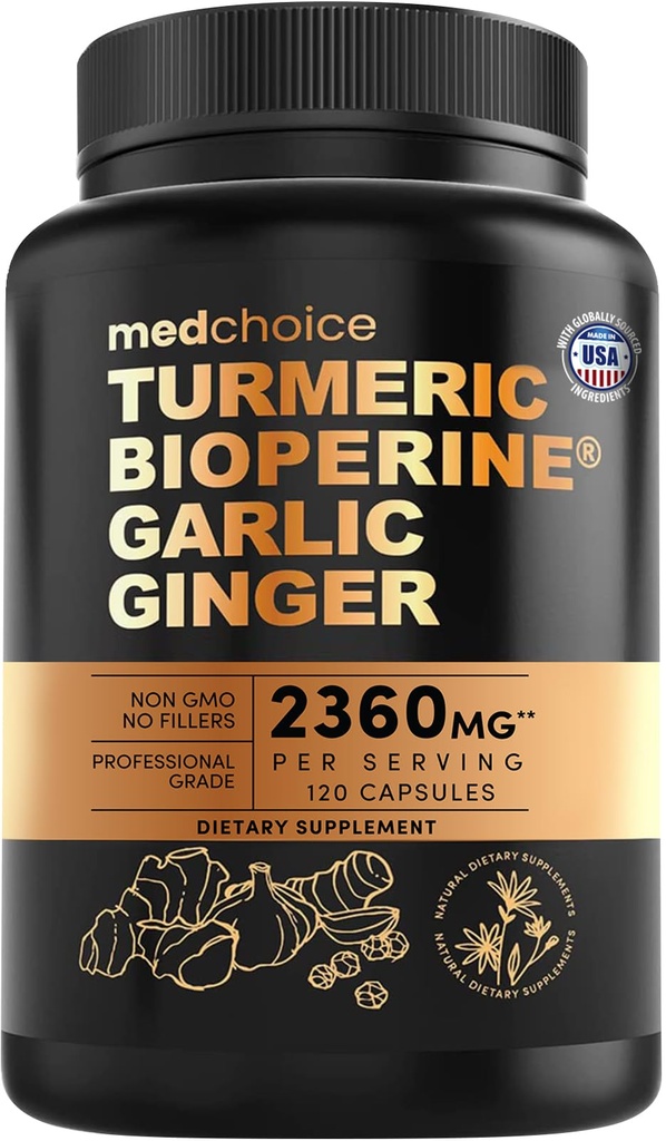 4-in-1 配有 BioPerine 的 Turmeric 和 Garlic 补充剂 – 2360mg 配有 Garlic 的 Turmeric 姜根 配有 Garlic – 高概率 Herbal 混合剂(120 cm)