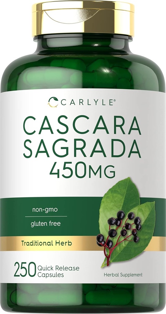 Carlyle Cascara Sagrada Capsules 450毫克 250毫克 草药补充剂 |非GMO,Gluten Free