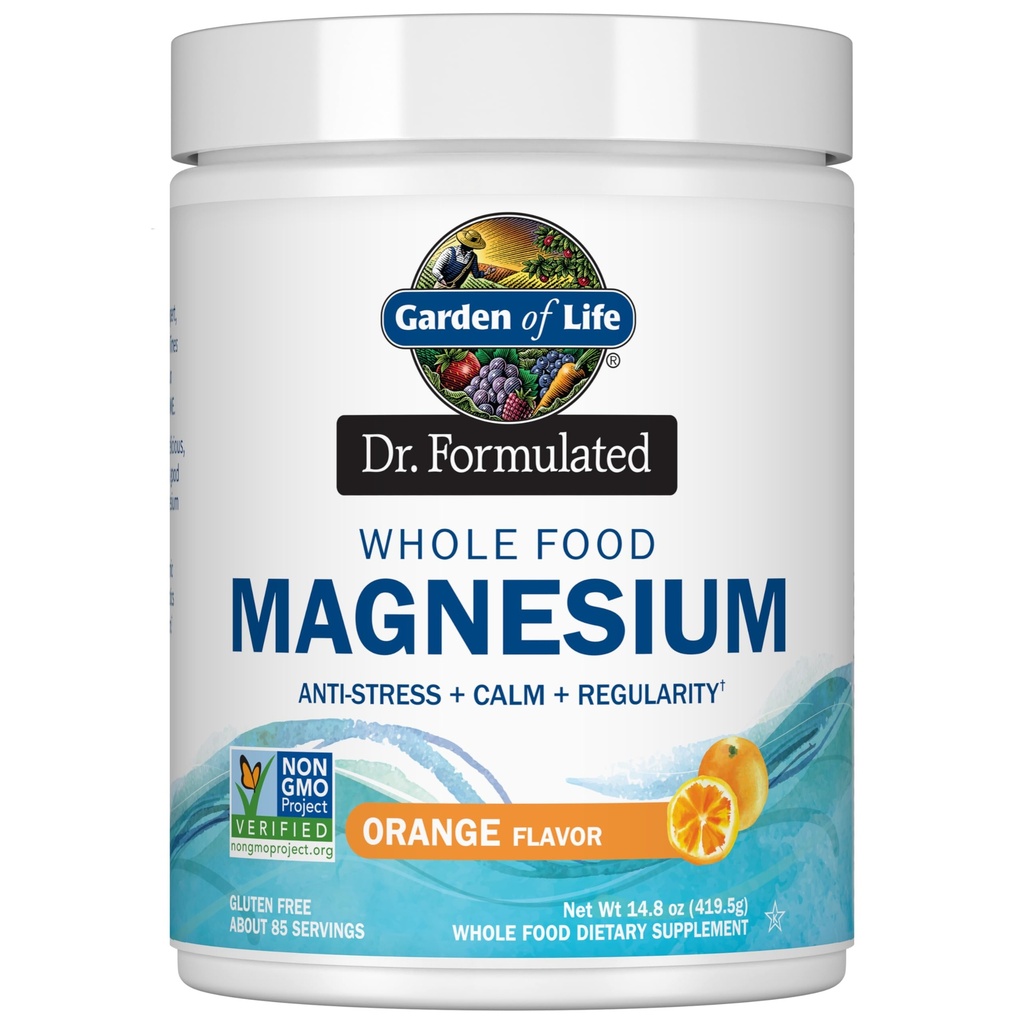 生活花园 配制的全食品 镁 419.5g 粉 - 橙色, Chelated, Non-GMO, Vegan, Kosher, Gluten & Sugar Free 补充剂 配有 Probiotics - 抗压力, 冷静和规律性的最佳