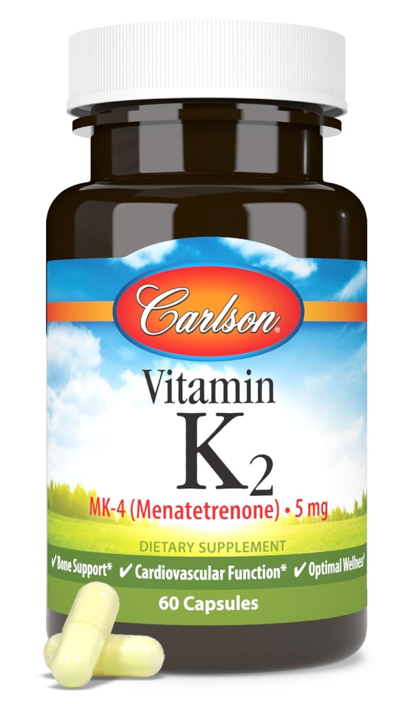 Carlson - 维生素K2,MK-4(Menettrenone),维生素K补充,骨和心健康,K2维生素,无豆,60胶囊