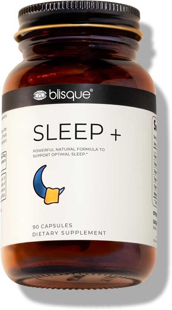 Blisque – 支持睡眠的自然睡眠援助补充 – 医生批准 – 与Melatonin, Valerian Root, 和 Passion Flower – 90 Capsules – Vegan 合作.