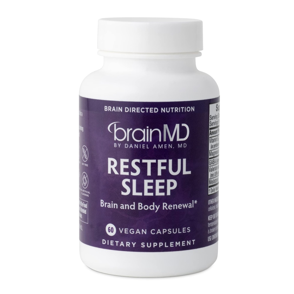 Amen brainMD博士 休眠 - 60 Capsules - 促进放松和冷静,包含Melatonin, Valerian, GABA & Magnesium, Non-Habit Forming - Gluten - Free - 15个服务