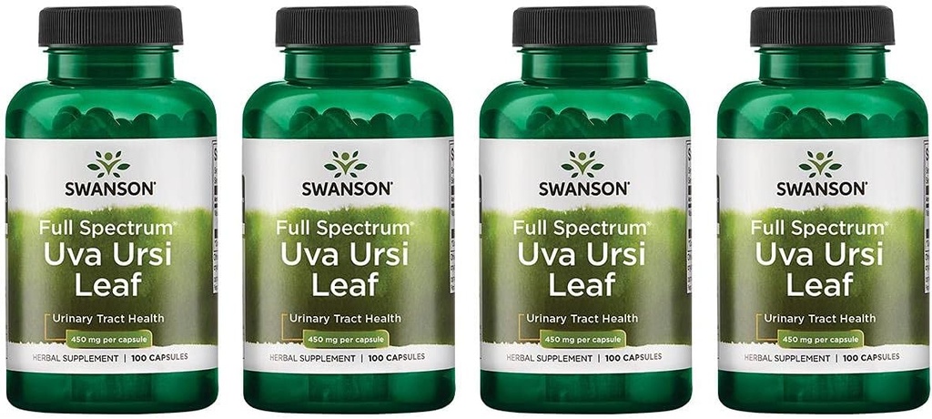 Swanson Full-Spectrum Uva Ursi Leaf - 草药补充剂 支持肾脏和尿道切除术健康 - 可能支持心血管系统功能和Bladder健康 - (100 Capsules,每件450mg) 4 Pack