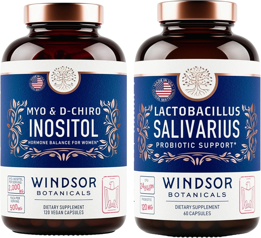 WINDSOR BOTANICALS Myo & D-Chiro Inositol和乳腺杆菌Salivarius Probiotic 女性健康支助包