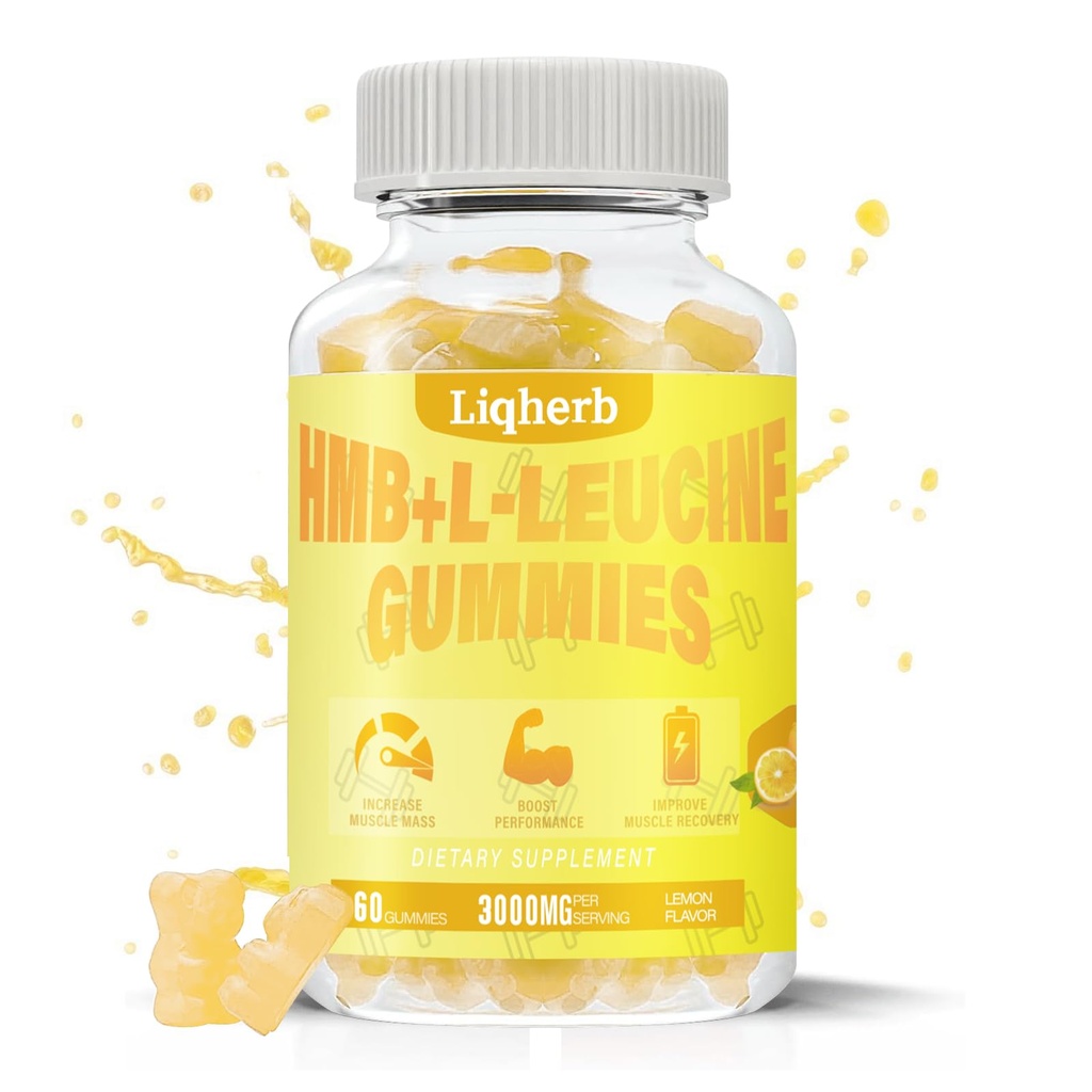 HMB和Leucine Gummys,配有3000mg HMB和L-Leucine补充剂,用于肌肉恢复、肌肉质量和改善耐力,面向男女、非转基因生物、维冈、Gluten Free、Lemon Flavor、120 Gummys