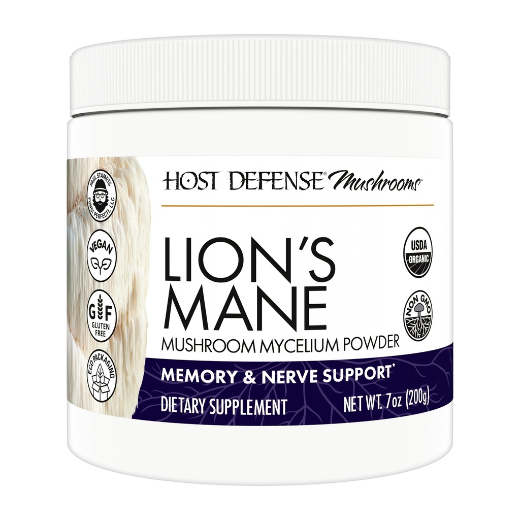 Host Defense Lion's Mane Powder - 脑健康支持补充 - 蘑菇支持焦点和记忆功能补充 - Immune & Nervous System支持补充 - 7 oz (133 services) *