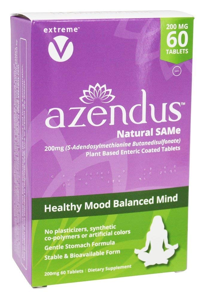 Azendus Mood 200 mg of S-Adendosylmethionine Butanedisulfolate (Same) (2 盒 - 120 肠内凝胶片) Vegan, Gluten Free, Soy Free (英语).