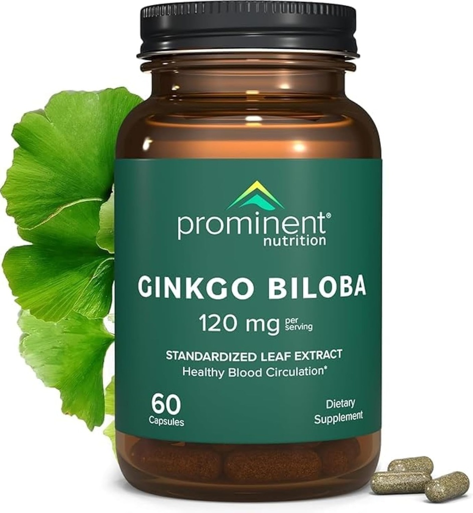 著名营养 Ginkgo Biloba 120mg - Ginkgo Biloba 叶片提取,草药补充剂以帮助支持记忆和焦点 - Vegan,Non-GMO,Gluten-Free,Soy-Free,60天供应 - 1包