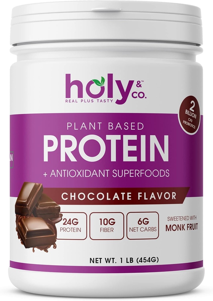 Holy & Co. Plant 基于蛋白质混合摇摆,Gluten Free Cocolicals Flawared, Kosher, 供男女使用, 2 亿 Probiotics, Monk水果糖 - 16 oz (1 LB)