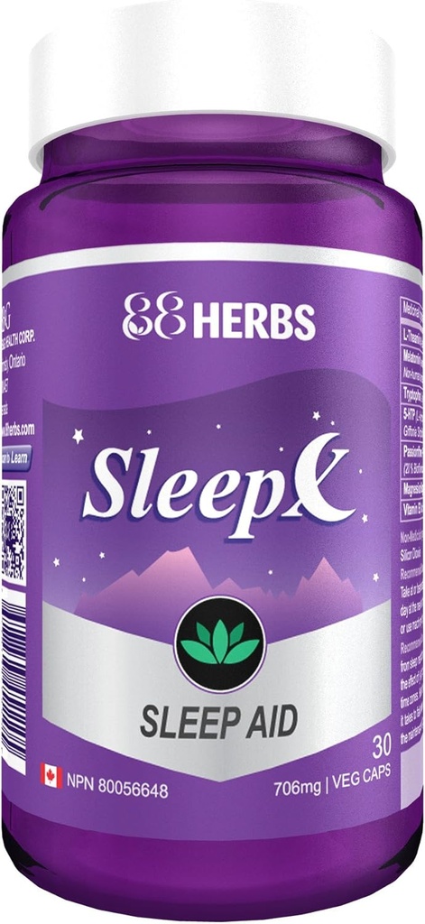 Sleep-X 自然睡眠补编 配有高清氨基酸和标准化草药提取剂的强效草药睡眠援助