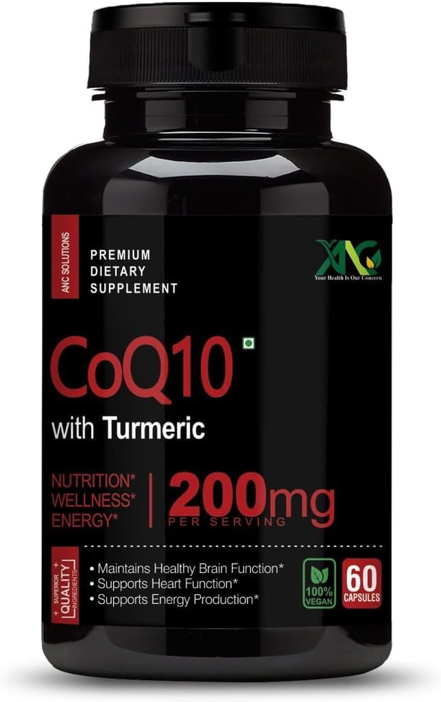 具有Turmeric-抗氧化剂营养补充剂、心脏健康和健康大脑功能的普通Viva高吸收CoQ10-Mitochondrial健康Ubiquinol-200mg 60卡普尔