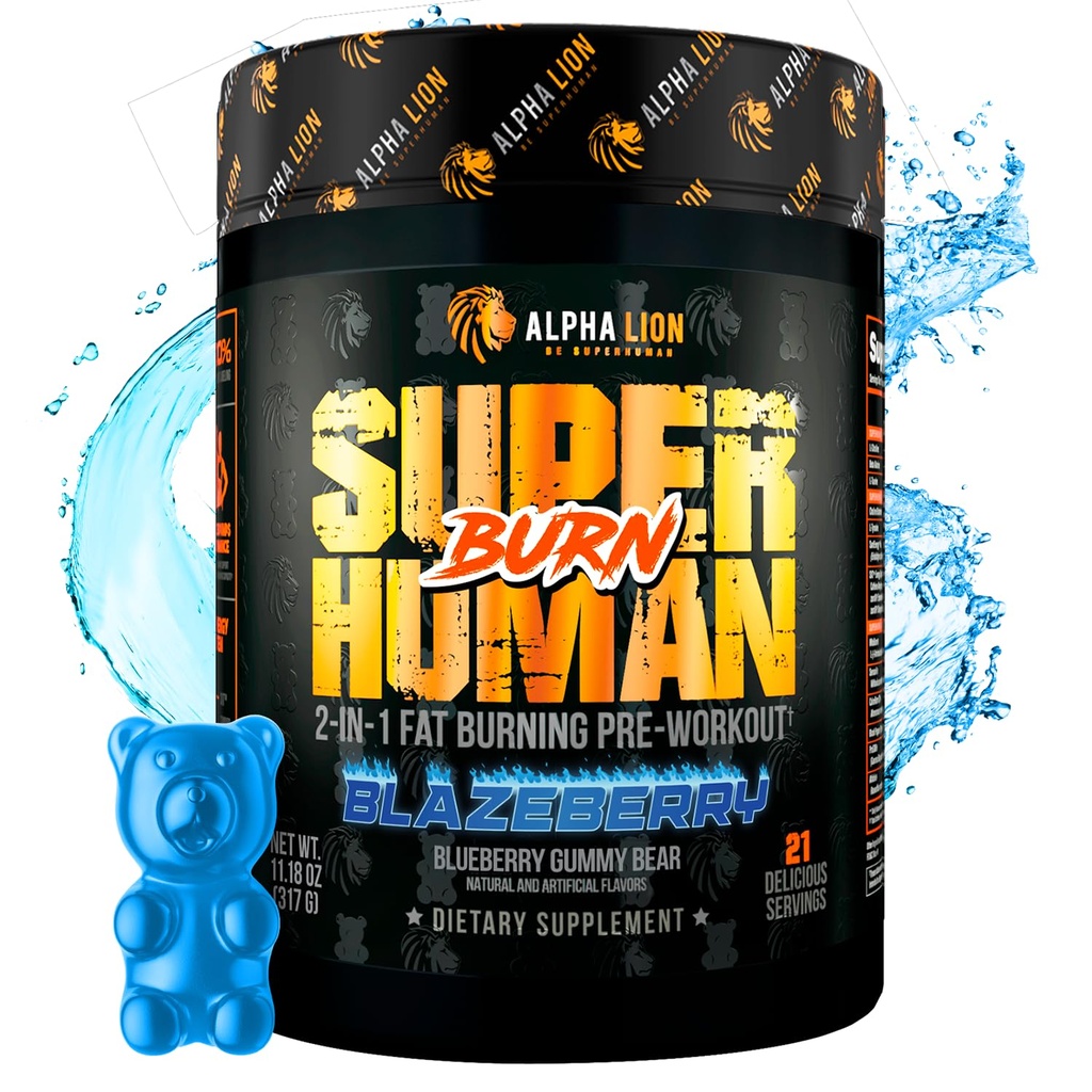 ALPHA LION 超人烧伤 — 1 代谢法助推器 PreWorkout 和 热致性合肥烧伤器 男性 — — Appetite 抑制剂和体重损失补充剂(21架服务机,蓝色Gummy Bear Flavor)
