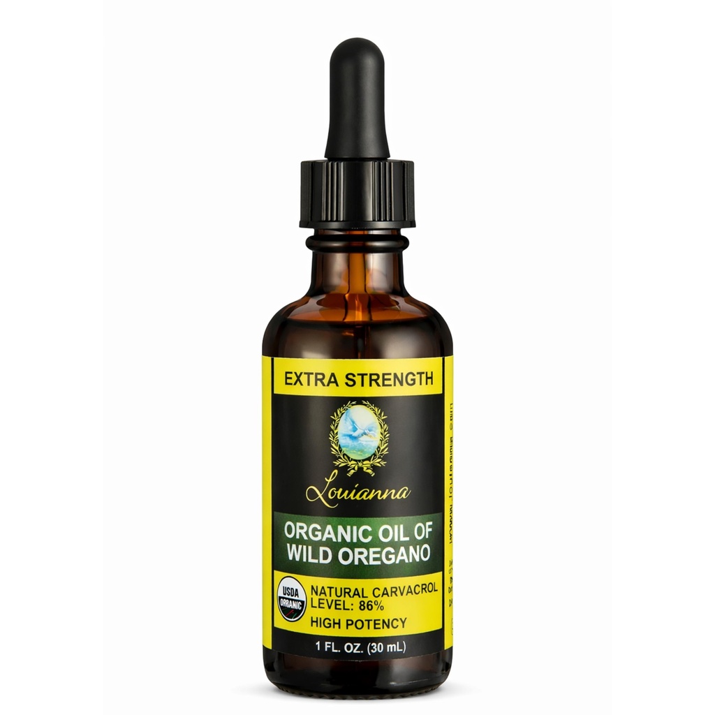 Louianna - Organic Wild Oregano Oil, Pure Oil of Oregano Drops, with 80 Percent Carvacrol, for Oral or Topical Use, 30 mL