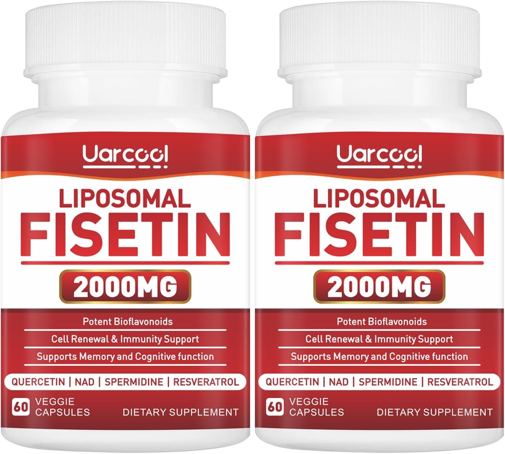 Fisetin Supplation 2000mg for健康老化和长寿,皮肤健康,大脑-无豆,蔬菜-60 Softgels(2瓶)