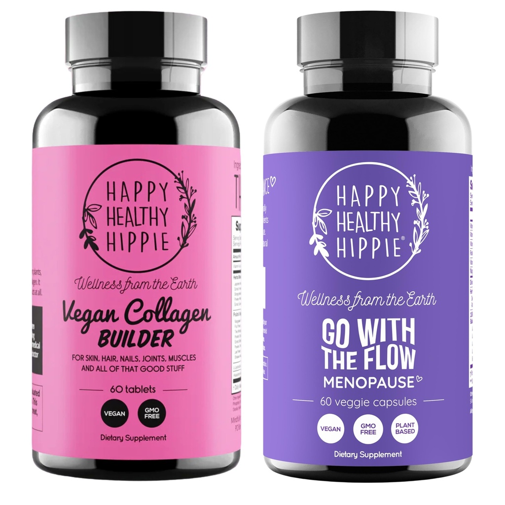 快乐健康嬉皮 与流经期支持 & Vegan Collagen 构建器 Collagen 药丸
