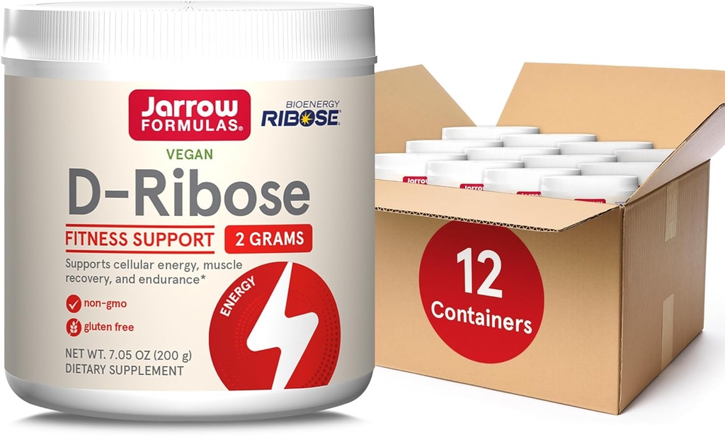 Jarrow Formats D-Ribose Powder - 200g - 饮食补充支持肌肉恢复,能量和耐力 - 100%纯度 - Vegan - 非GMO - 约90种服务,包12种