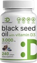 DEL Supplment 黑种子油 240软胶 – 冷椒奈杰拉 莎蒂瓦 自然发生Thymoquinone(TQ) – Non-GMO, No Gluten – Black Cumin 种子液囊带维生素D3