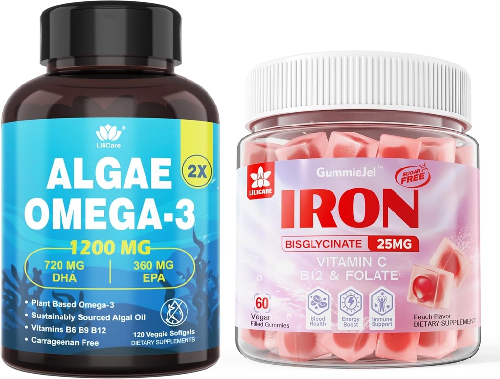 Vegan 铁胶和植物型藻类 Omega 3 1200mg 补编