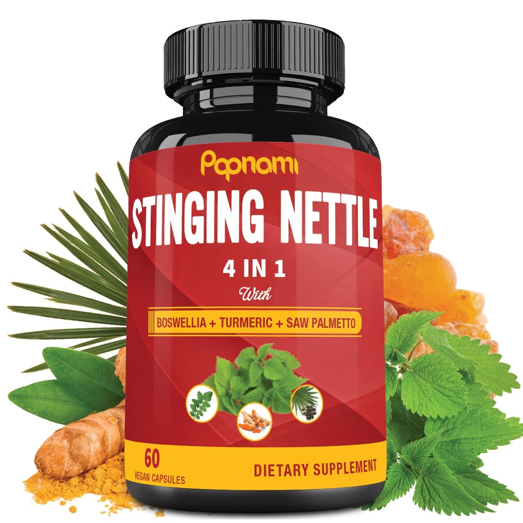 与Boswellia、Turmeric & Saw Palmetto 的 Stinging Nettle Capsules - 2个月联合供应、身体管理、皮肤、头发和豁免