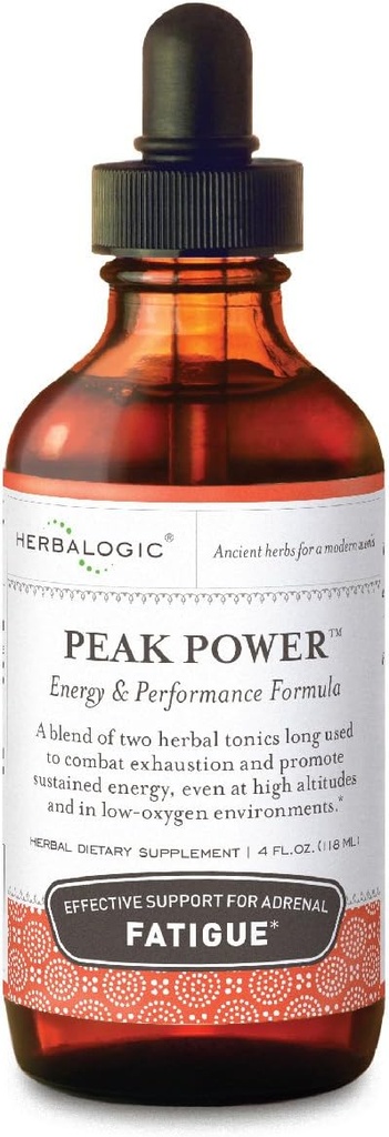 Herbalogic - Peak Power Liquid Herb Drops - 与肾上腺素法蒂格抗争的无兴奋剂自然能源公式并改进物理Stamina - 包含美国Ginseng & Astragalus - 4 Fl. Oz.