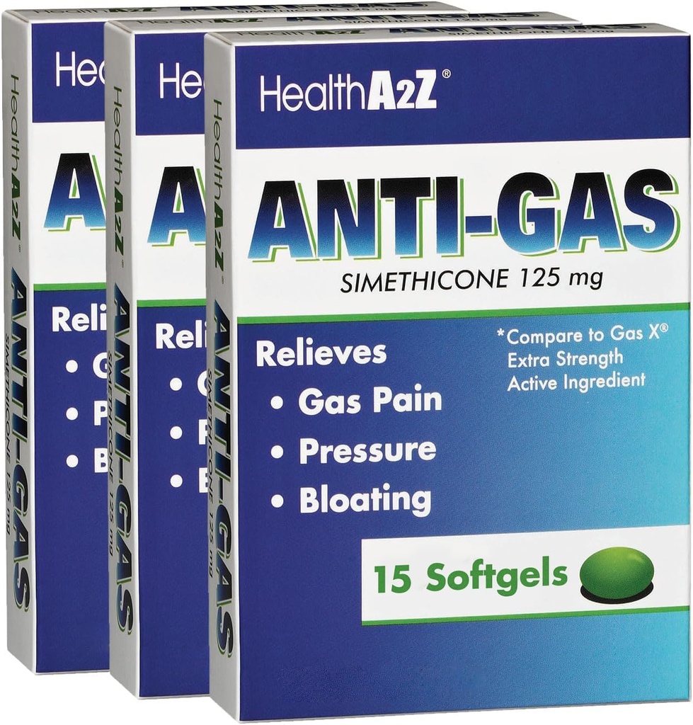 健康 A2Z® 气体救济 Simethicone → 125mg → 来自胃部不适和气体的救世主 → 抗平整 → 释放气体 快和布洛廷(15个计数(3个包))