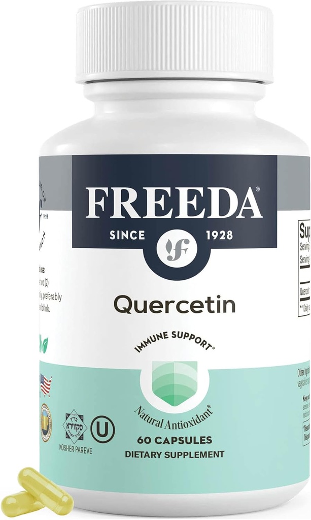 FREEDA Quercetin 500mg - 纯Quercetin 对组织胺和免疫支持、心脏健康和抗氧化剂福利的补充 - Gluten Free, Vegan 对成人Kosher认证的健康补充(60 Capsules)