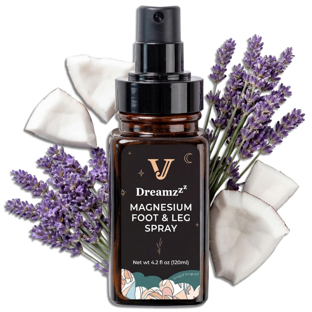 Dreamzzz Magnesium Spray for Feet and Sleep – 与拉芬德和椰子油混合制成的 Magnesium Oil – 主题性 镁体脚和腿部 女性-减少粘性 - 4.2 oz