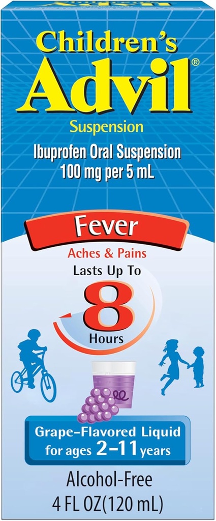 Children's Advil Pain Reliever and Fever Reducer, Children's Ibuprofen Liquid Pain Relief Medicine, Grape - 4 Fl Oz
