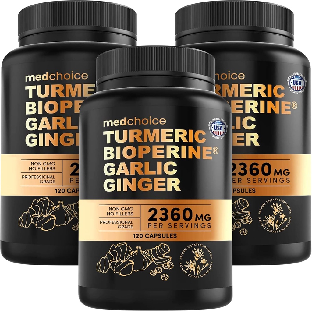 4-in-1 配有 BioPerine 的 Turmeric 和 Garlic 补充剂 – 2360mg 配有 Garlic 的 Turmeric 姜根 配有 Garlic – 高概率 Herbal 混合剂(120 cm,包装为 3)