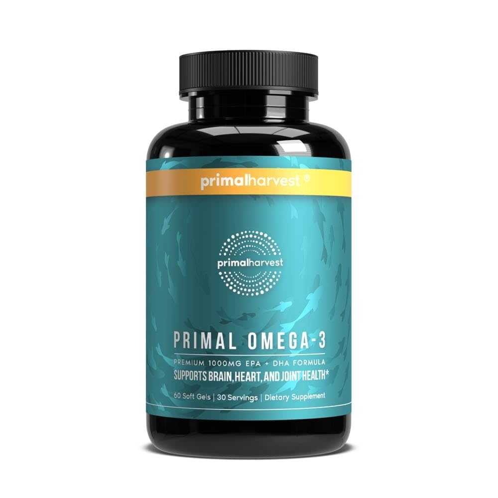 Primal Harvest Omega 3 鱼油补充品, 30 种软盖子 Capsules w/ 1000mg EPA + DHA 补充品, 无鱼 Burps N-GMO Omega 3 脂肪酸