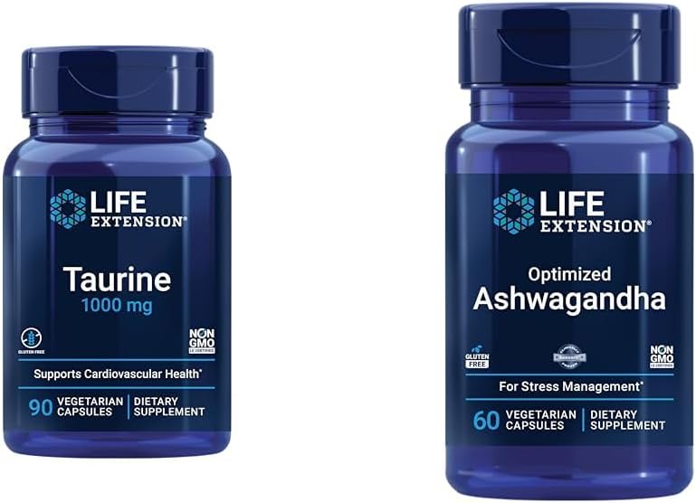 Taurine 1000mg和 Ashwagandha 60 Capsules - 大脑、心脏、肝脏健康和压力管理补充材料