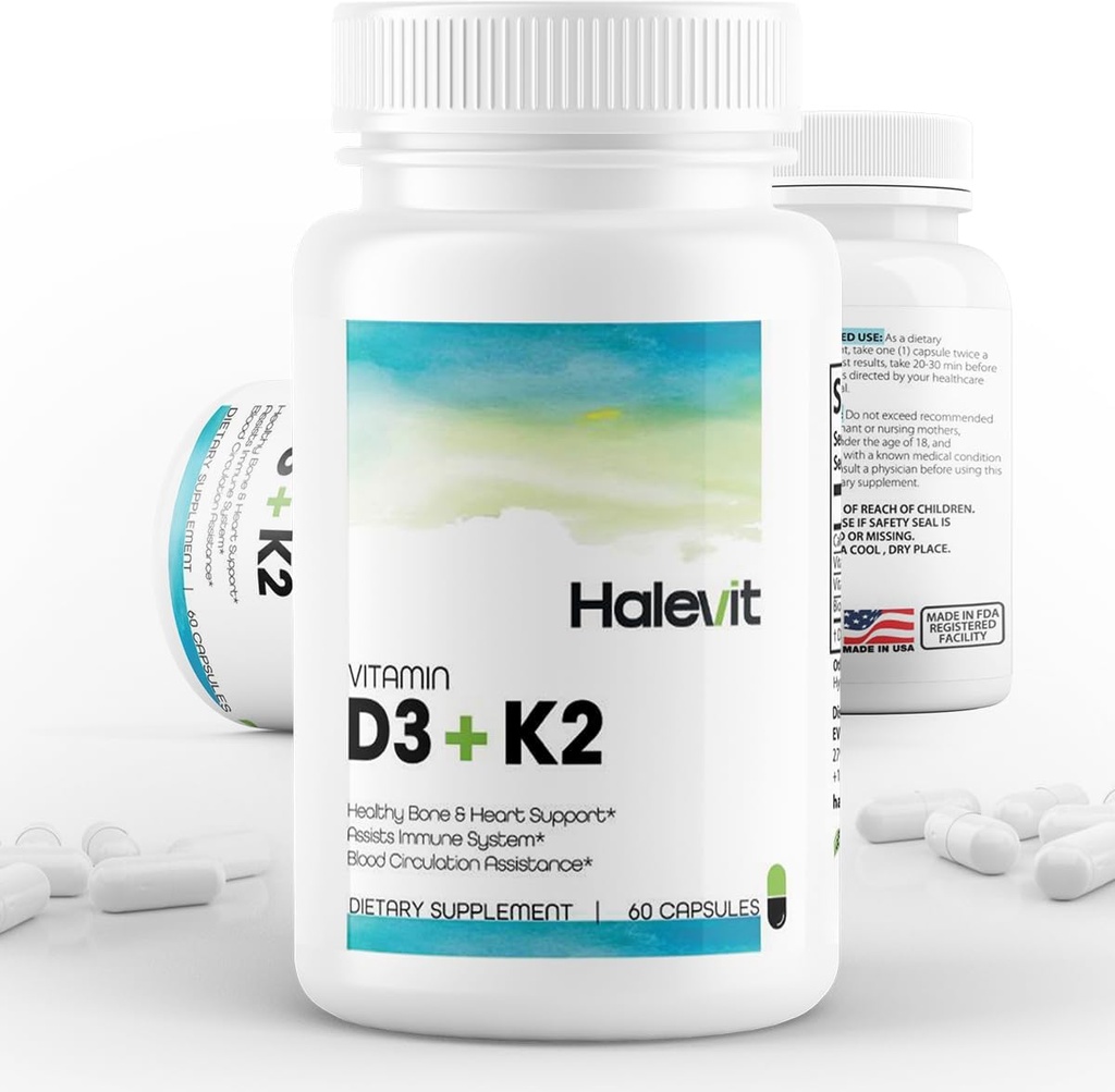 Vitamin D3+K2 with BioPerine | Third Party Tested | 5000 IU of D3 for Optimal Calcium Absorption | 100 mcg of Vitamin K2 | Easy to Swallow | Immune Health Support + Bag