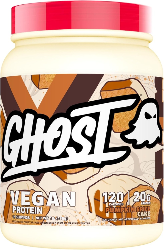 GHOST 维冈蛋白粉 南瓜辣椒蛋糕 - 1LB Tub, 20G 蛋白质 - 植物基 Pea,有机南瓜和西瓜种子蛋白素混合剂 - ­ Flavored Watchout Shakes - Soy & Gluten Free