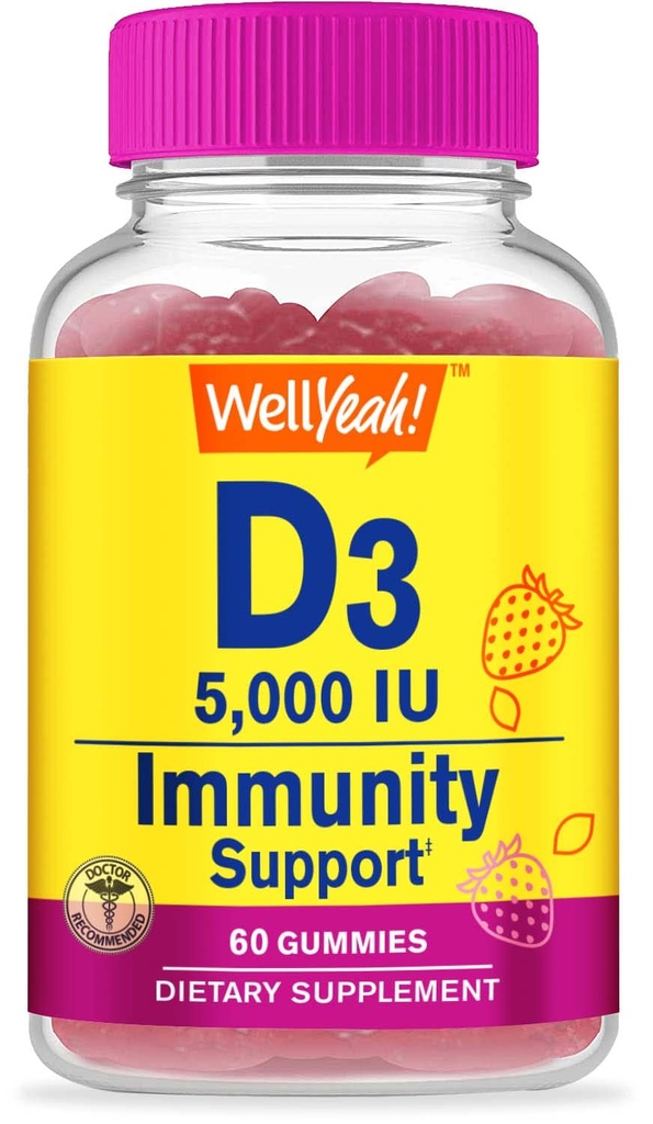 维生素D35000 IU(125 mcg) Extra Strenght Gummys - 用于骨骼健康,Immune Boster,骨骼和牙齿支持 - 非 GMO, Gluten Free, Nut Free, 蔬菜 - Strawberry Flavor - 60 Gummys
