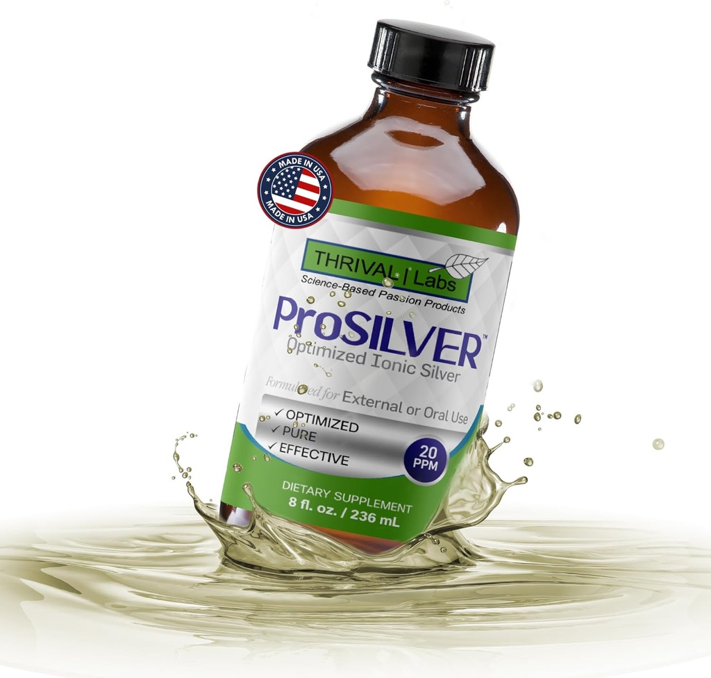 Ionic Colloidal Silver Liquid 20 PPM Bio Active for Immune Support Glass Bottle 8oz 有机补充剂