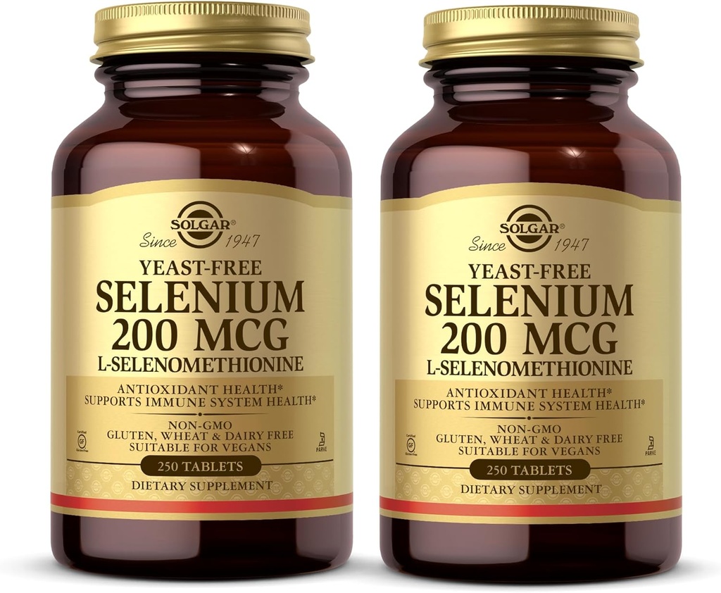 Solgar Yeast-Free Selenium 200 mcg - 250 片,包装2 - 支持抗氧化剂和免疫系统健康 - 非GMO,Vegan,Gluten Free,乳品自由,Kosher - 500 总服务量