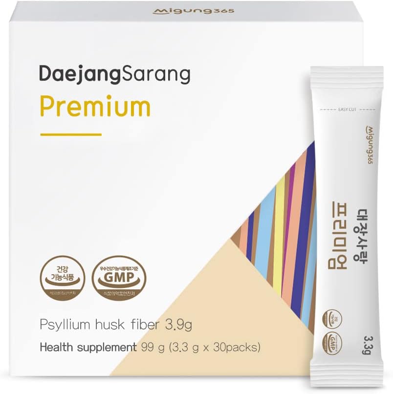 Daejang Sarang (Premium, 30 sticks) - Psyllium Husk 饮食纤维补充剂,用于消化卫生和便秘救济. 植物基天然材料, Gentle Formula 4,960mg.