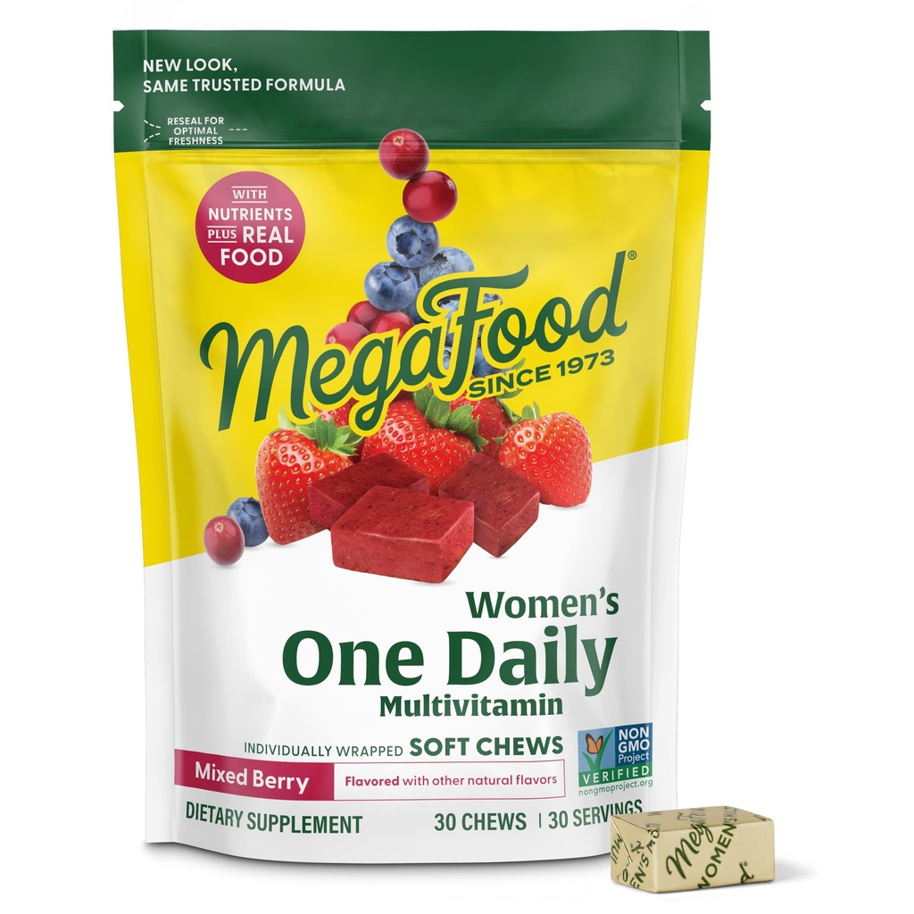 MegaFood Women's One Daily Multivitamin Soft Chews - 福莱特女性的多维他命,维生素B6,B12,Biotin,维生素D - 美味的混合莓 Flavor - 蔬菜,非GMO - 30 Chews