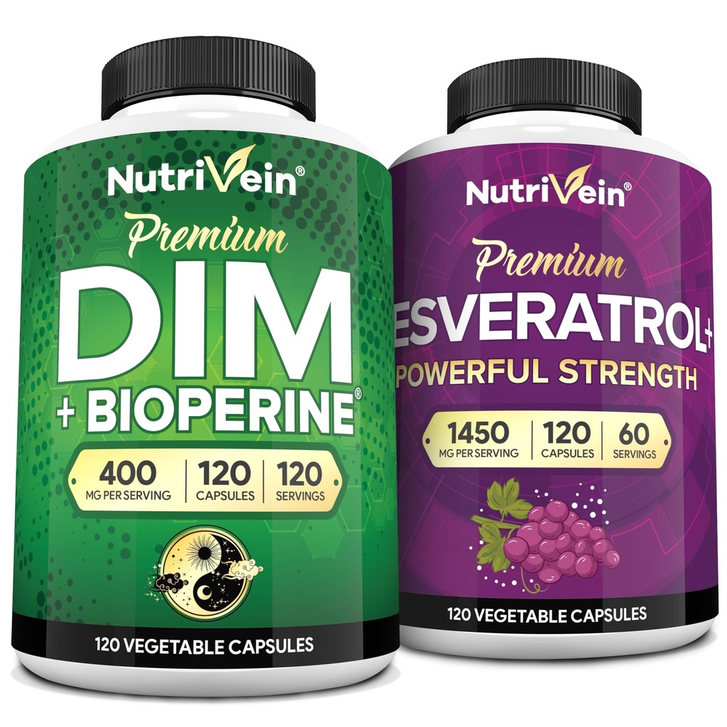 Nutrivein Premium Resveratrol Capsules 和 DIM 补充包:高吸收Resveratrol 补充包和DIM 恢复、平衡和生命力